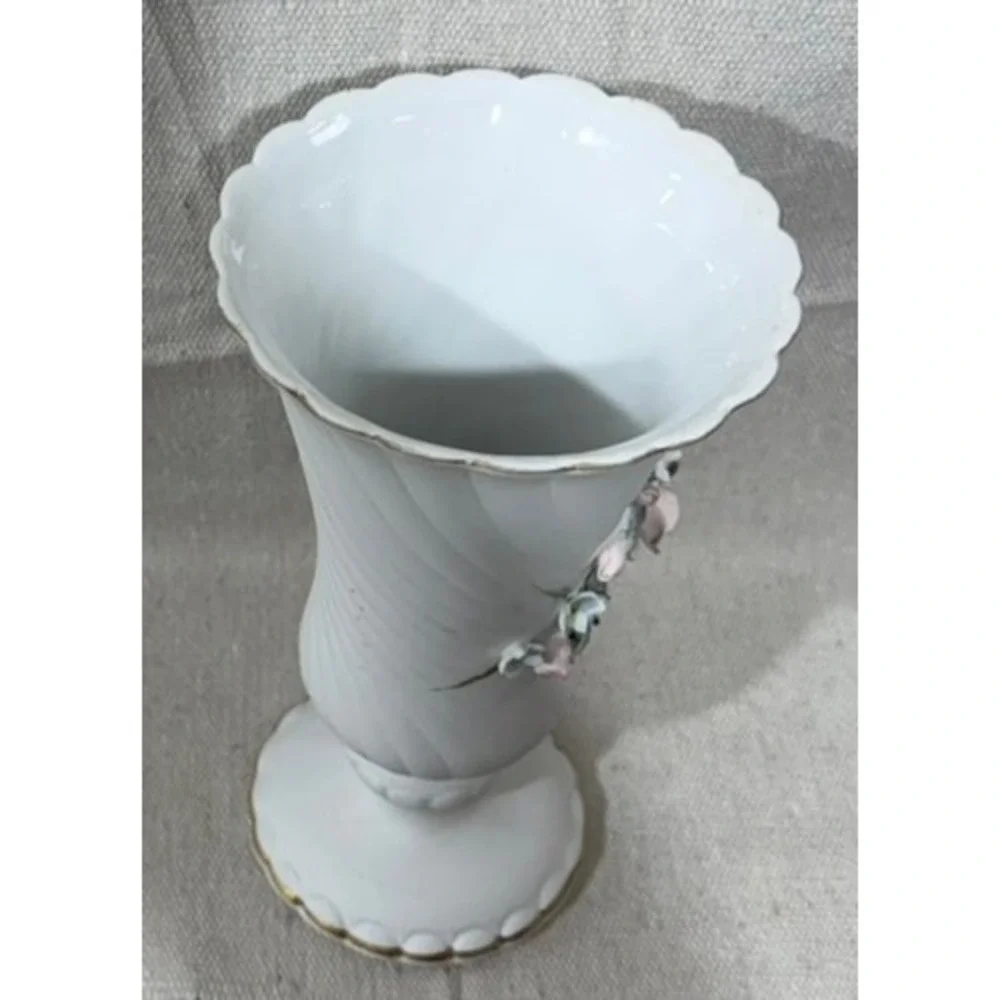 Vintage Lefton China 828 Hand Painted Floral Rose Bud Vase Gold Trim 1948 Japan